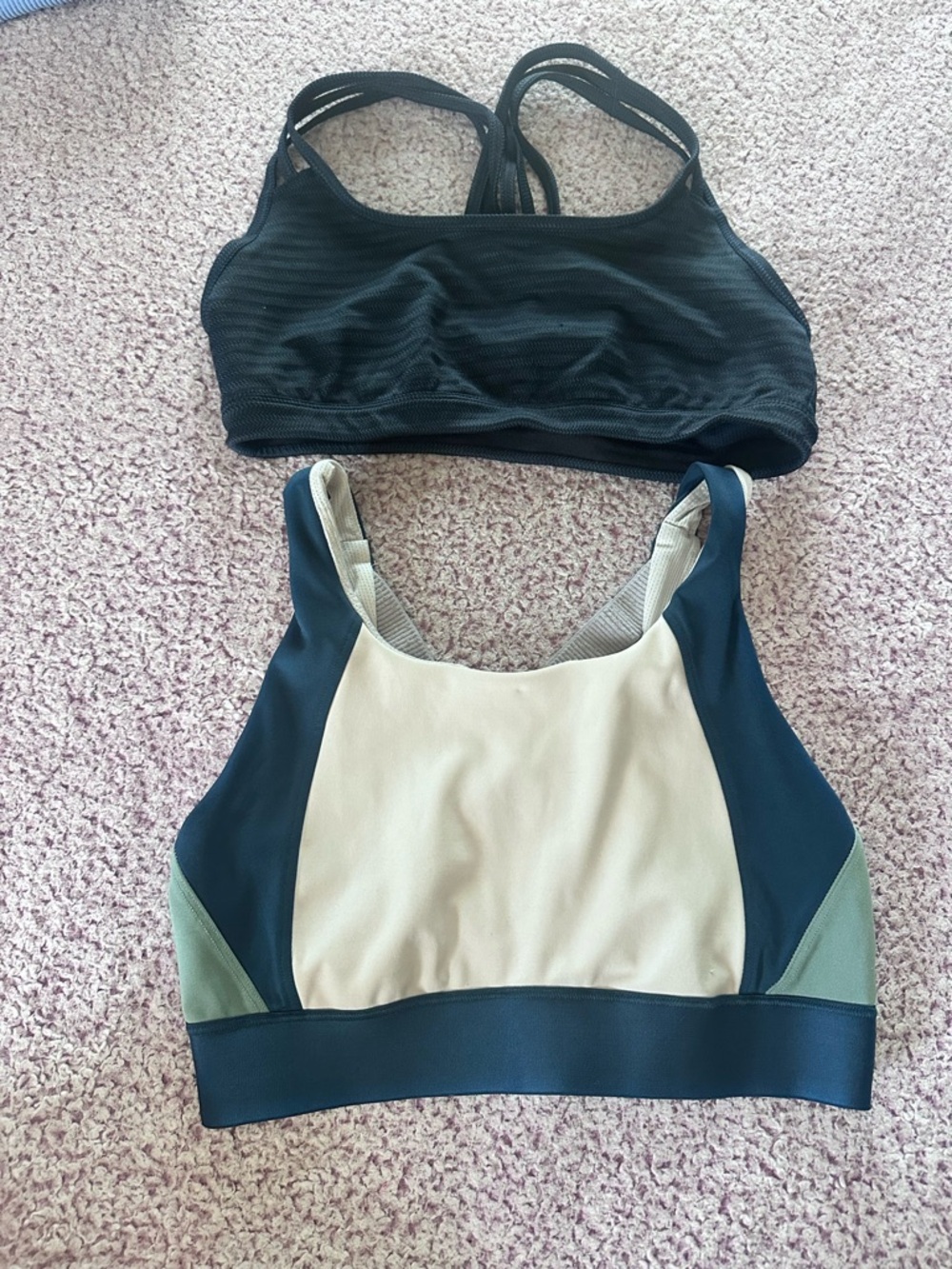 Athleta Colorblock High-Neck Sports Bra - Black, Cream & Green